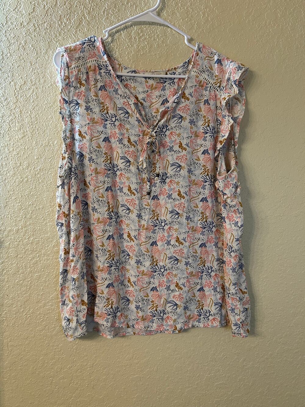 Kate & Sam Floral Coastal Boho Flutter Sleeve Blouse Top XXL EUC